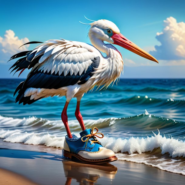 Image of a stork in a shoes in the sea