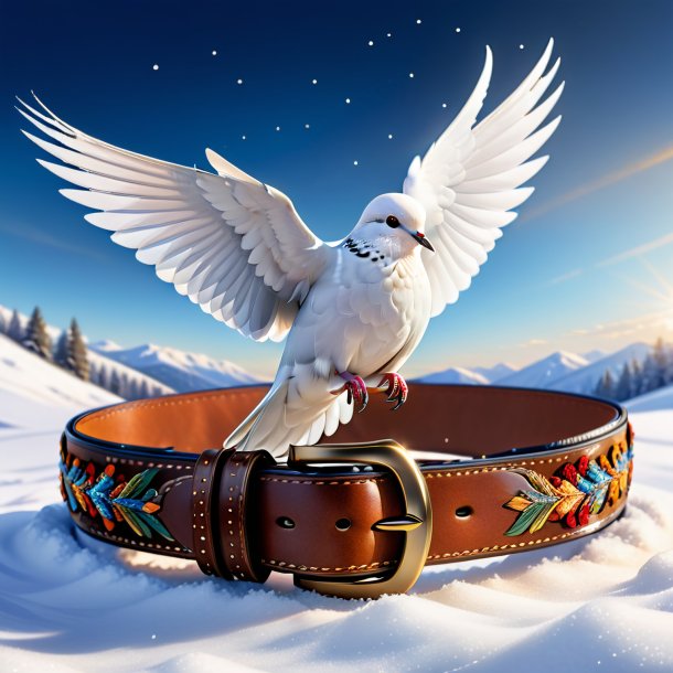 Illustration of a dove in a belt in the snow