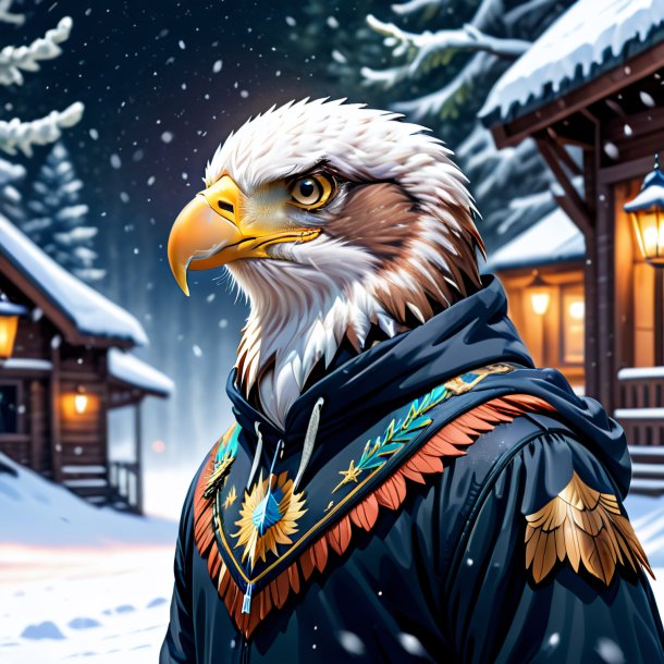 Drawing of a eagle in a hoodie in the snow