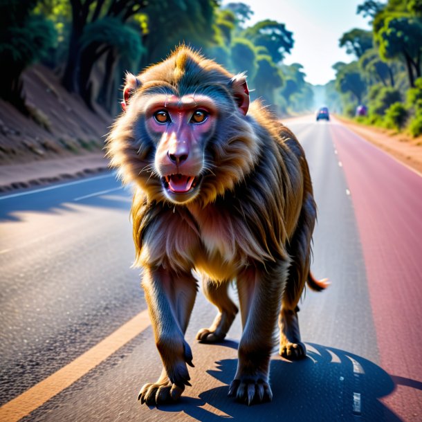 Pic of a playing of a baboon on the road