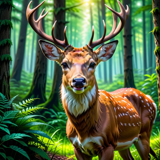 Photo of a smiling of a deer in the forest