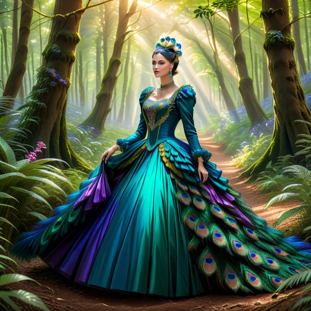 Picture of a peacock in a dress in the forest