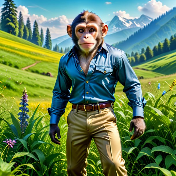 Pic of a monkey in a trousers in the meadow