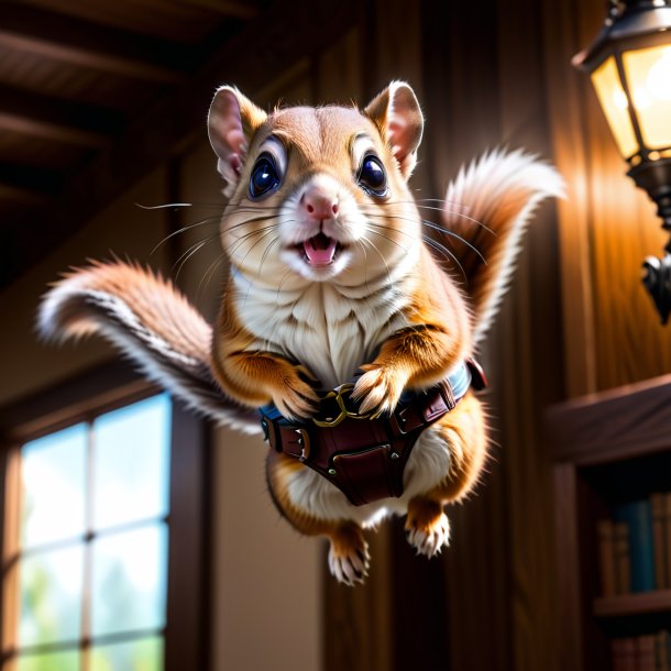 Photo of a flying squirrel in a belt in the house