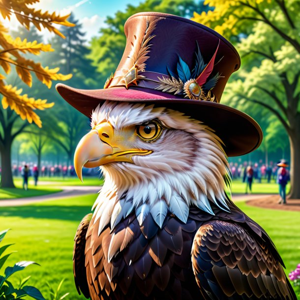 Illustration of a eagle in a hat in the park