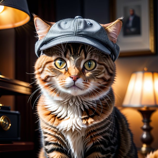 Photo of a cat in a gray cap