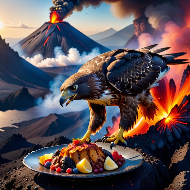 Photo of a eating of a hawk in the volcano