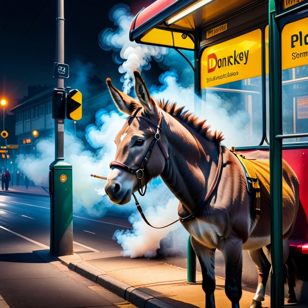 Image of a smoking of a donkey on the bus stop