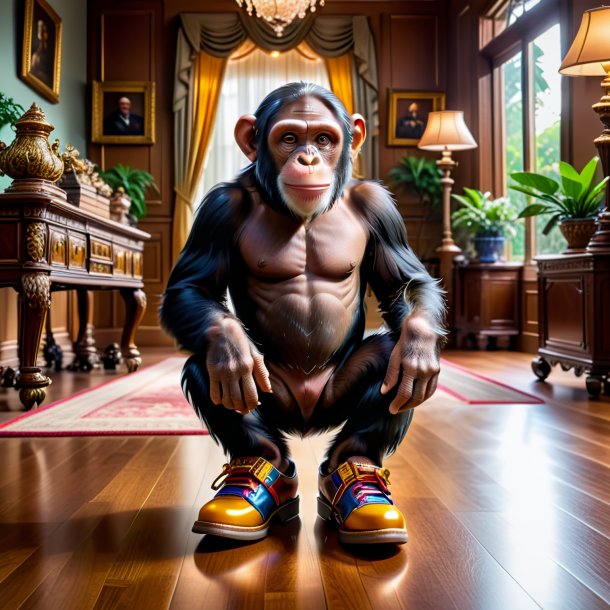 Pic of a chimpanzee in a shoes in the house