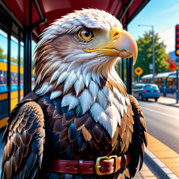 Drawing of a eagle in a belt on the bus stop