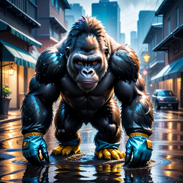 Image of a gorilla in a gloves in the puddle