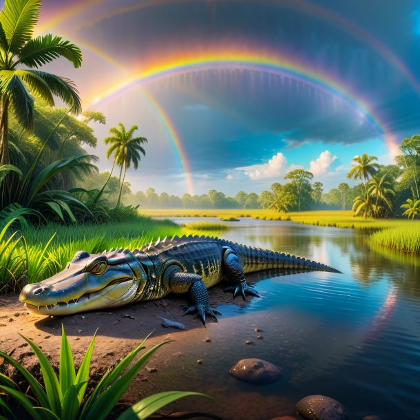 Picture of a waiting of a alligator on the rainbow