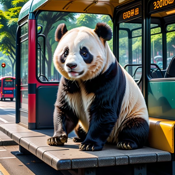 Picture of a playing of a giant panda on the bus stop