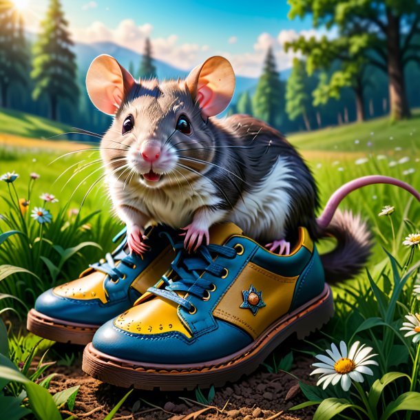 Photo d'un rat dans une chaussure dans la prairie