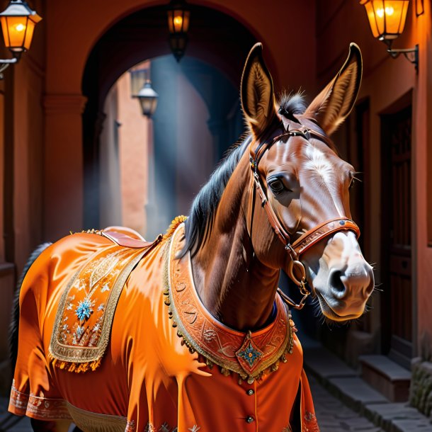 Foto de una mula en un vestido naranja