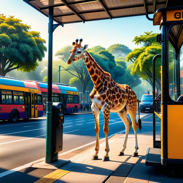 Picture of a playing of a giraffe on the bus stop