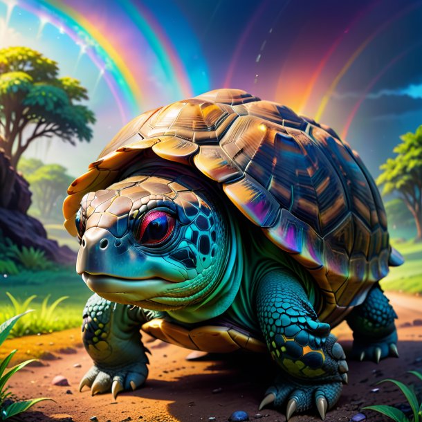 Picture of a crying of a tortoise on the rainbow