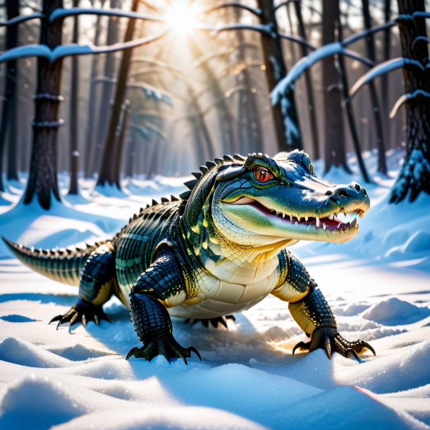 Photo of a playing of a alligator in the snow