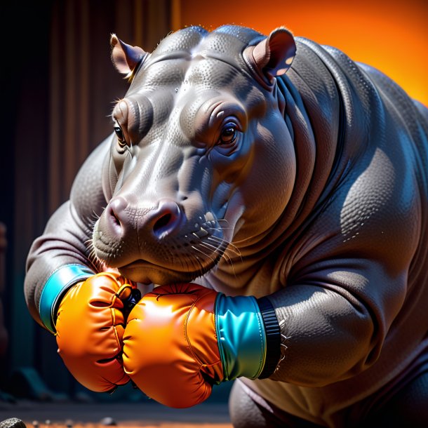 Pic of a hippopotamus in a orange gloves