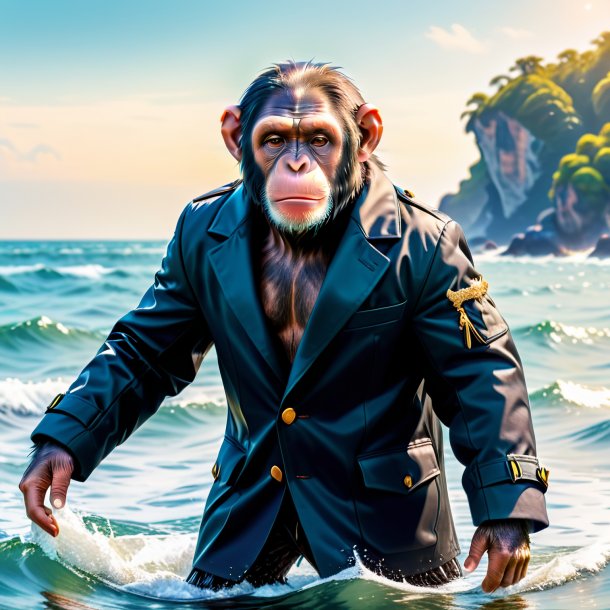 Picture of a chimpanzee in a coat in the sea