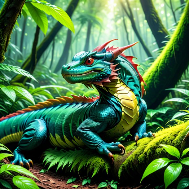 Pic of a resting of a basilisk in the forest