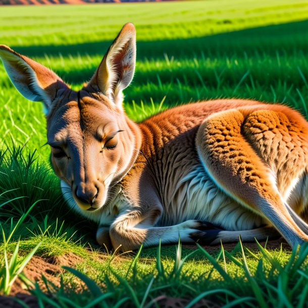 Picture of a sleeping of a kangaroo on the field