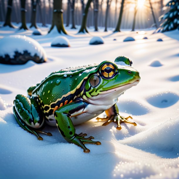 Foto de un baño de una rana en la nieve