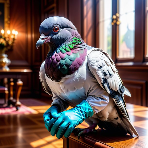 Foto de una paloma en guantes en la casa