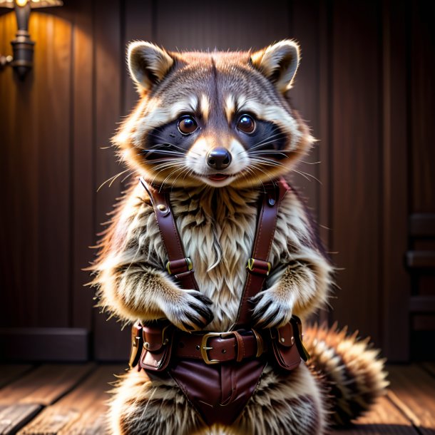 Pic of a raccoon in a brown belt