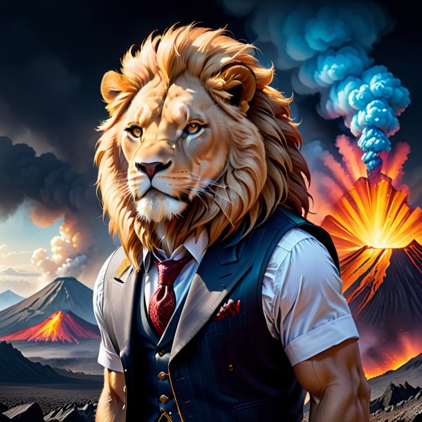 Drawing of a lion in a vest in the volcano