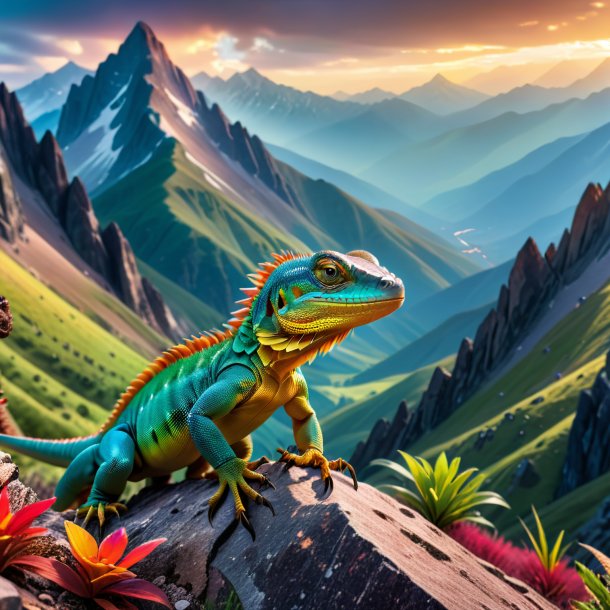 Image of a threatening of a lizard in the mountains