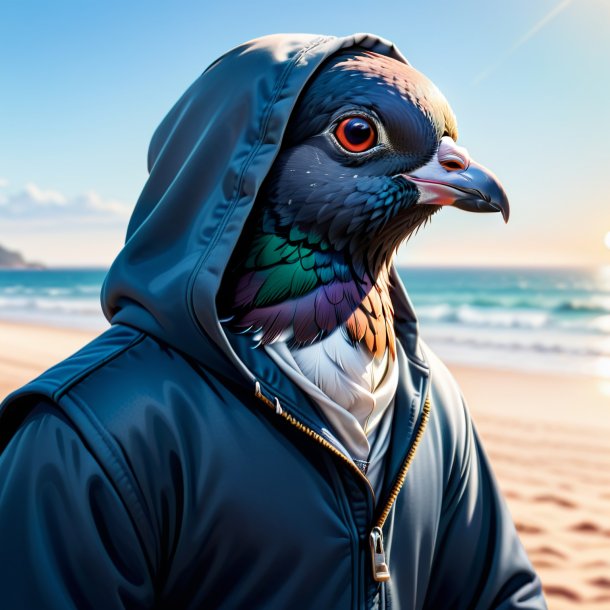 Illustration of a pigeon in a hoodie on the beach