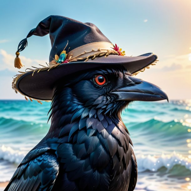 Image of a crow in a hat in the sea