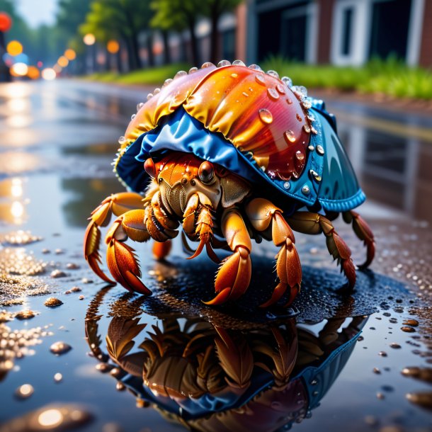 Pic of a hermit crab in a jacket in the puddle