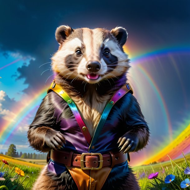 Picture of a badger in a belt on the rainbow