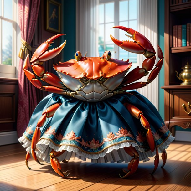 Illustration of a crab in a skirt in the house