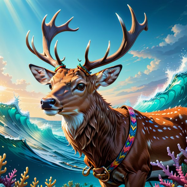 Illustration of a deer in a belt in the sea