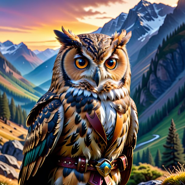 Picture of a owl in a belt in the mountains