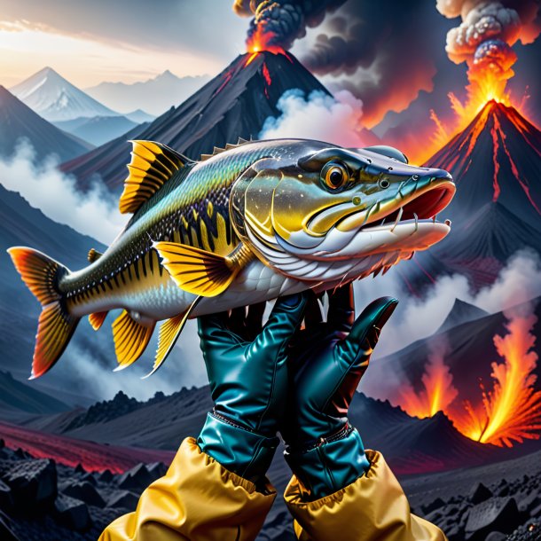 Image of a pike in a gloves in the volcano