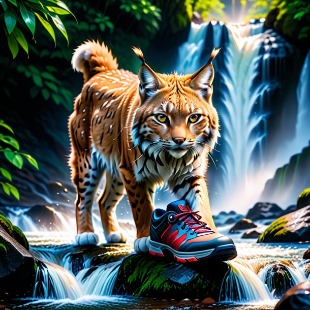 Pic d'un lynx dans une chaussure dans la cascade