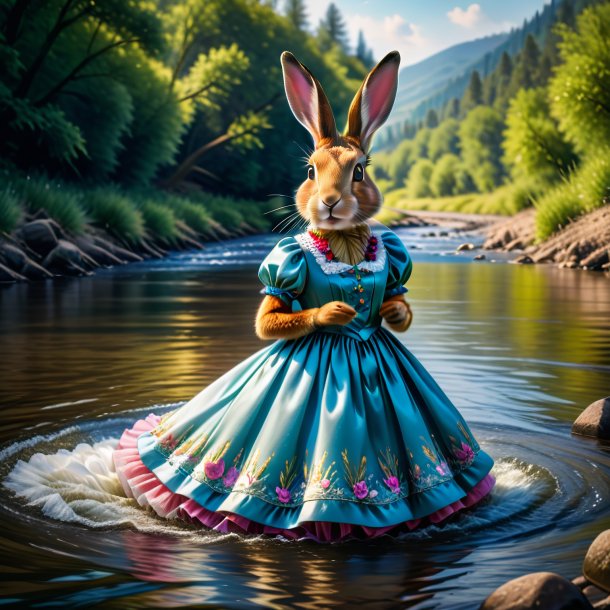 Image of a hare in a dress in the river