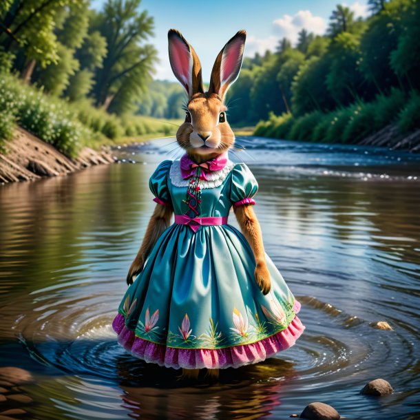 Image of a hare in a dress in the river