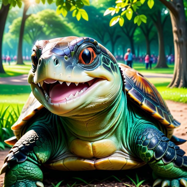 Photo of a smiling of a turtle in the park