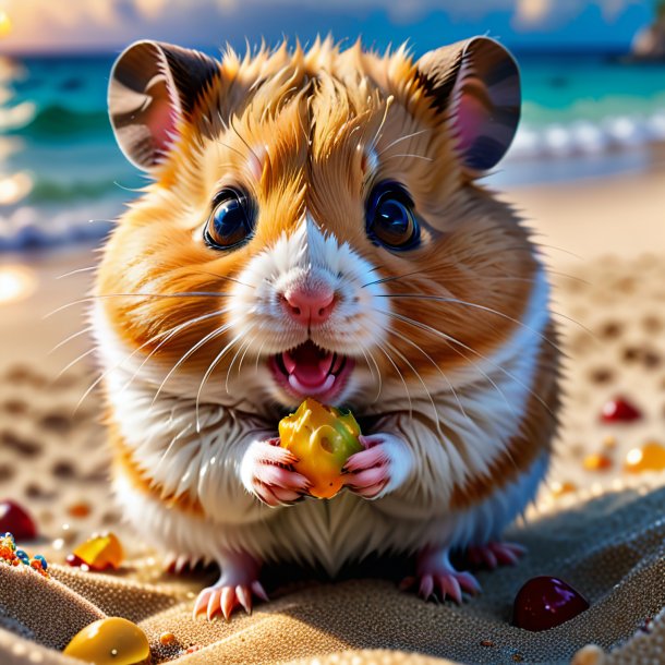 Picture of a crying of a hamster on the beach