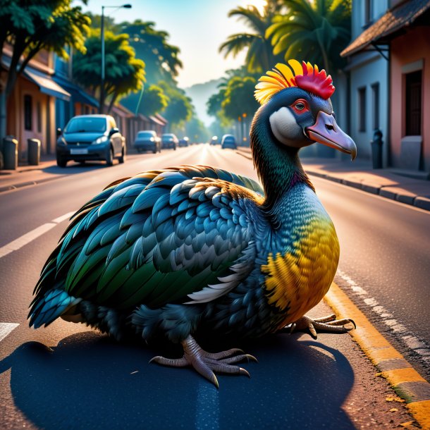 Image of a sleeping of a dodo on the road