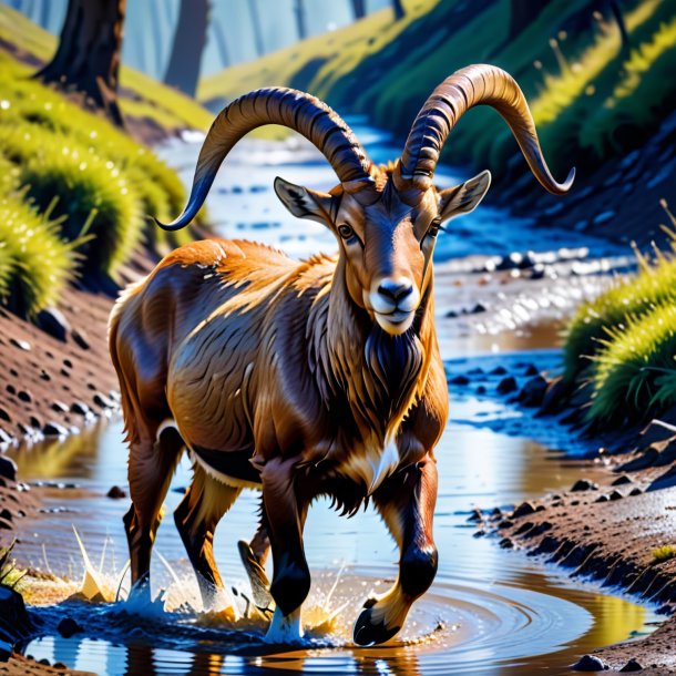 Picture of a playing of a ibex in the puddle