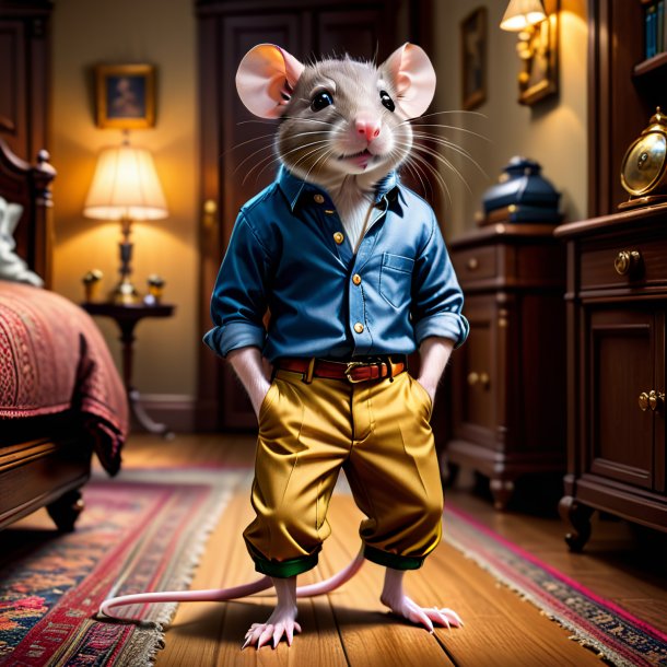 Picture of a rat in a trousers in the house