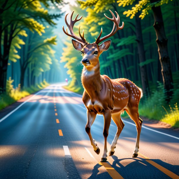 Image of a dancing of a deer on the road