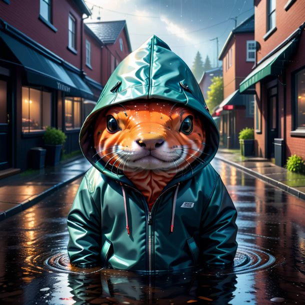 Illustration of a salmon in a hoodie in the puddle