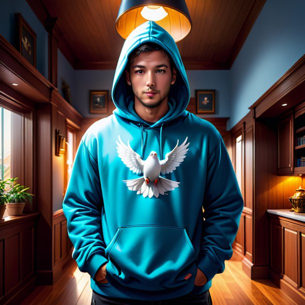 Illustration of a dove in a hoodie in the house